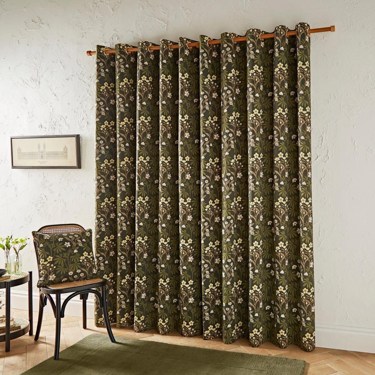 Meadow Floral Natural Eyelet Curtains Green/Yellow – image 4