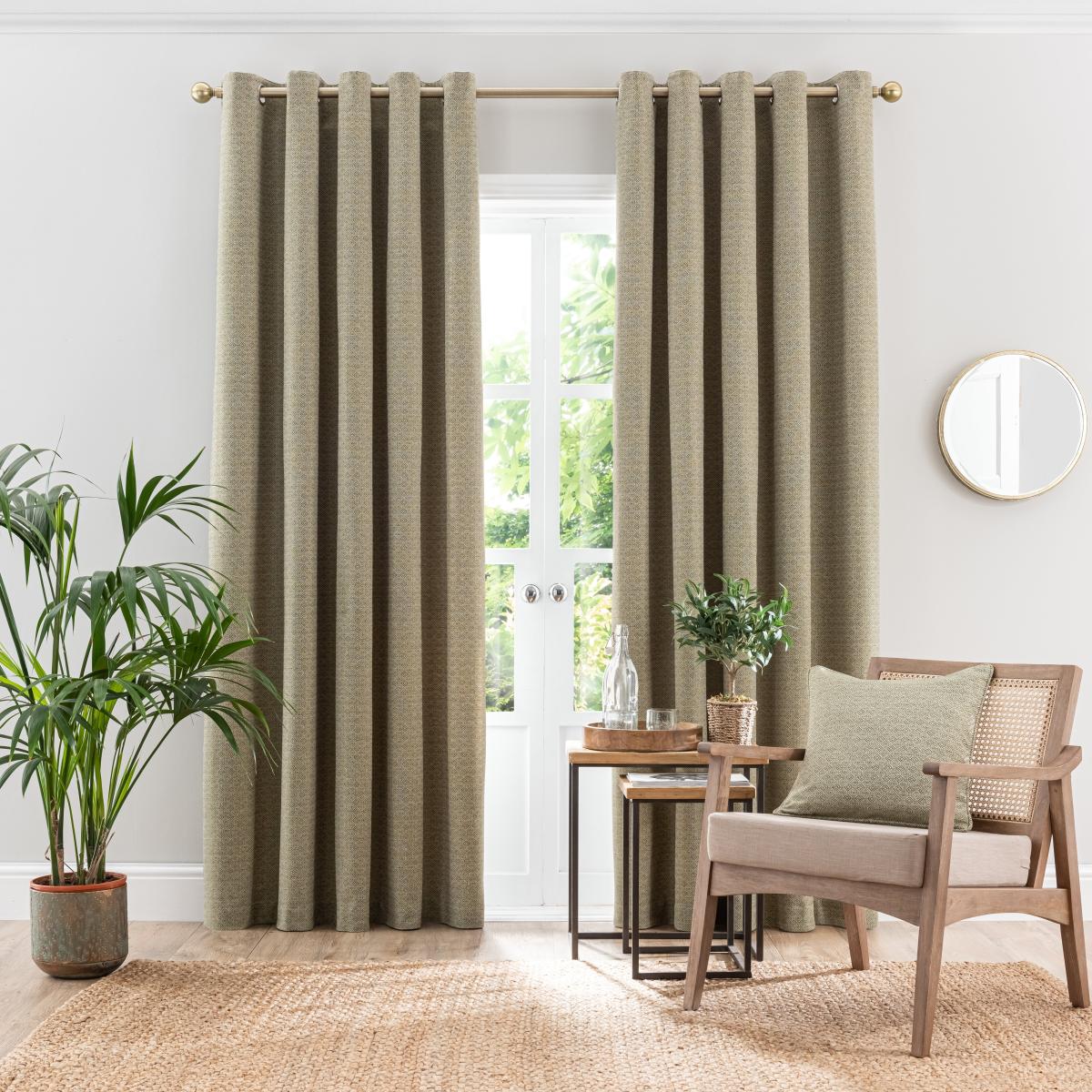 Diamond Recycled Olive Eyelet Curtains Olive – image 2