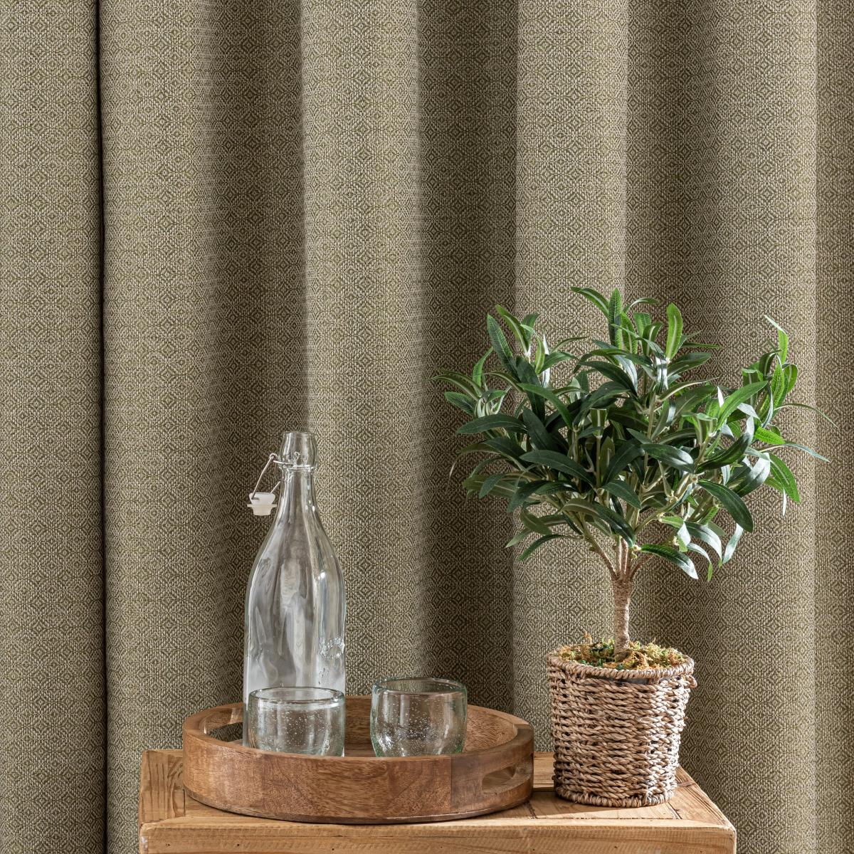 Diamond Recycled Olive Eyelet Curtains Olive – image 4