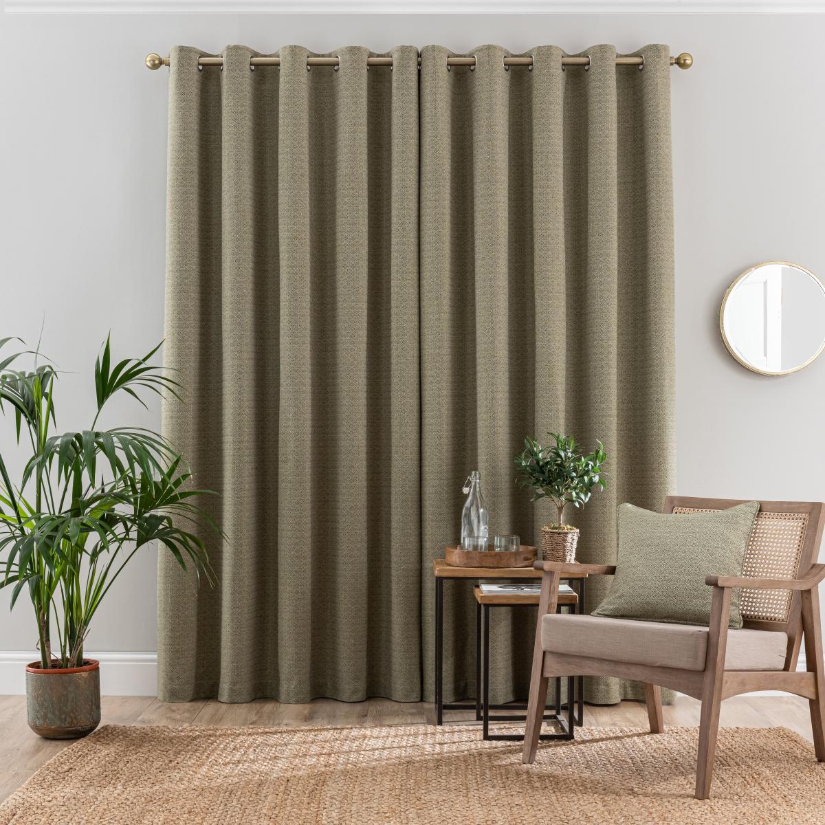 Diamond Recycled Olive Eyelet Curtains Olive – image 5