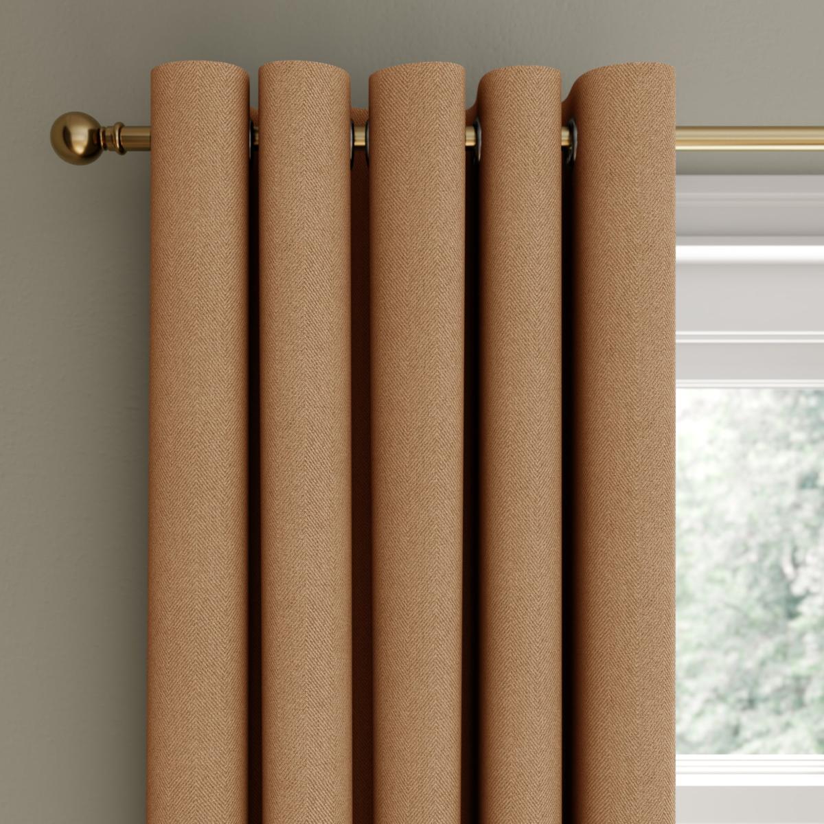 Rotterdam Herringbone Butterscotch Blackout Eyelet Curtains Butterscotch (Orange) – image 2