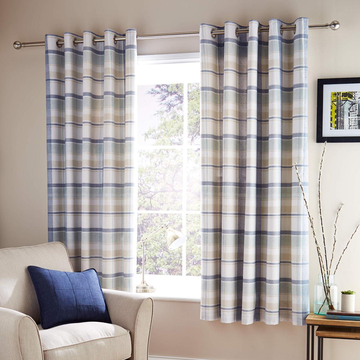 Harrison Blue Thermal Eyelet Curtains Blue and White – image 2