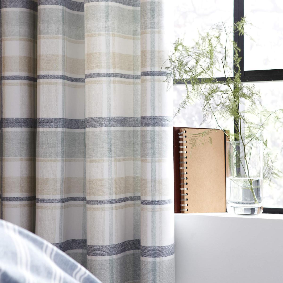 Harrison Blue Thermal Eyelet Curtains Blue and White – image 3