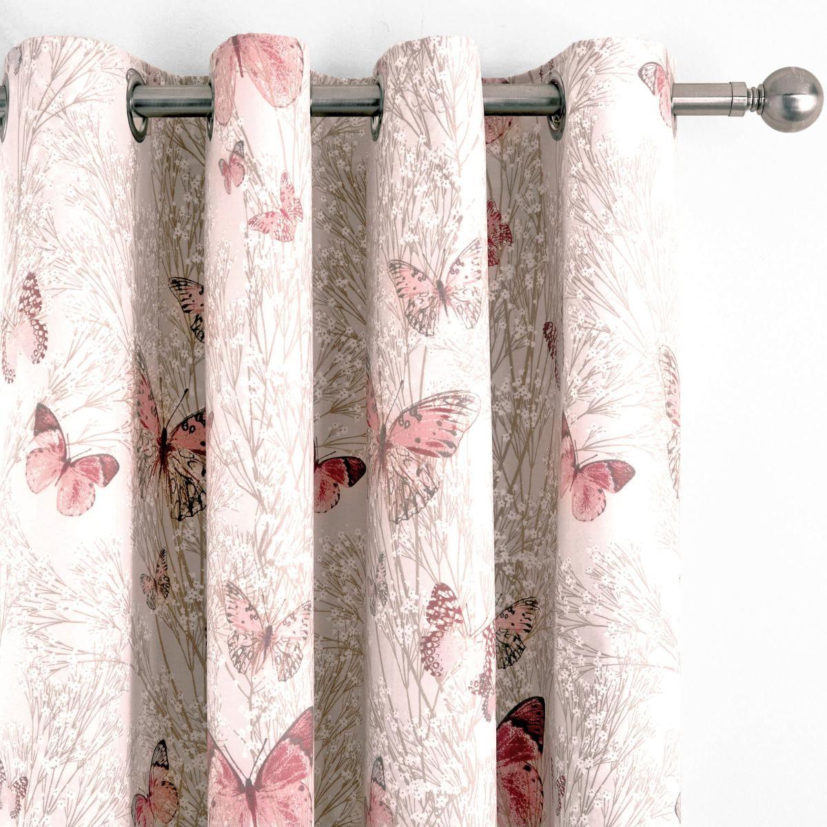 Botanica Butterfly Blush Thermal Eyelet Curtains Pink and White – image 3
