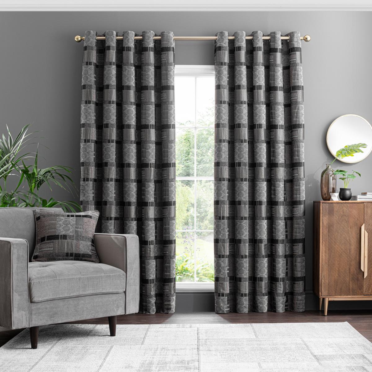 Prague Chenille Noir Eyelet Curtains Black – image 2