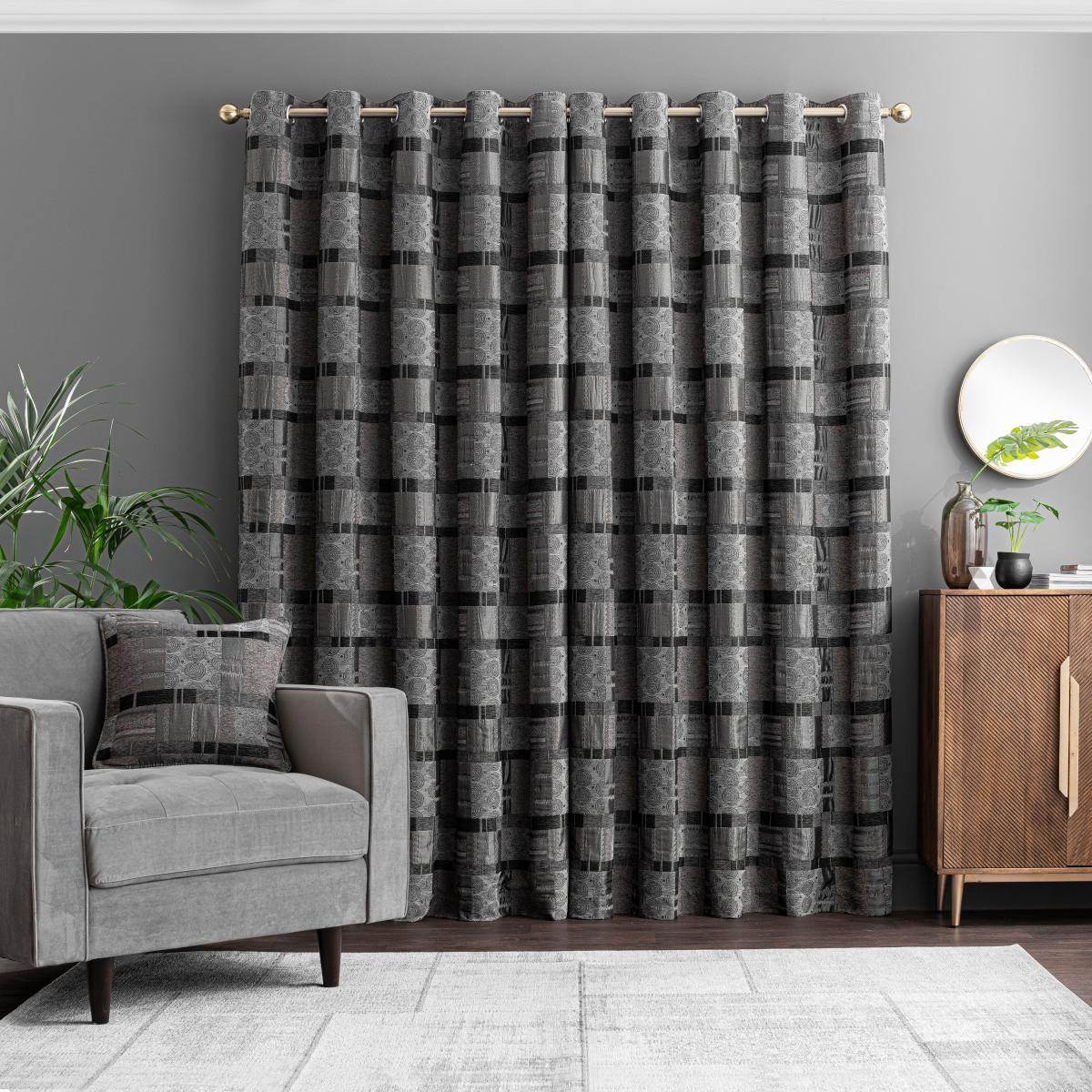 Prague Chenille Noir Eyelet Curtains Black – image 3