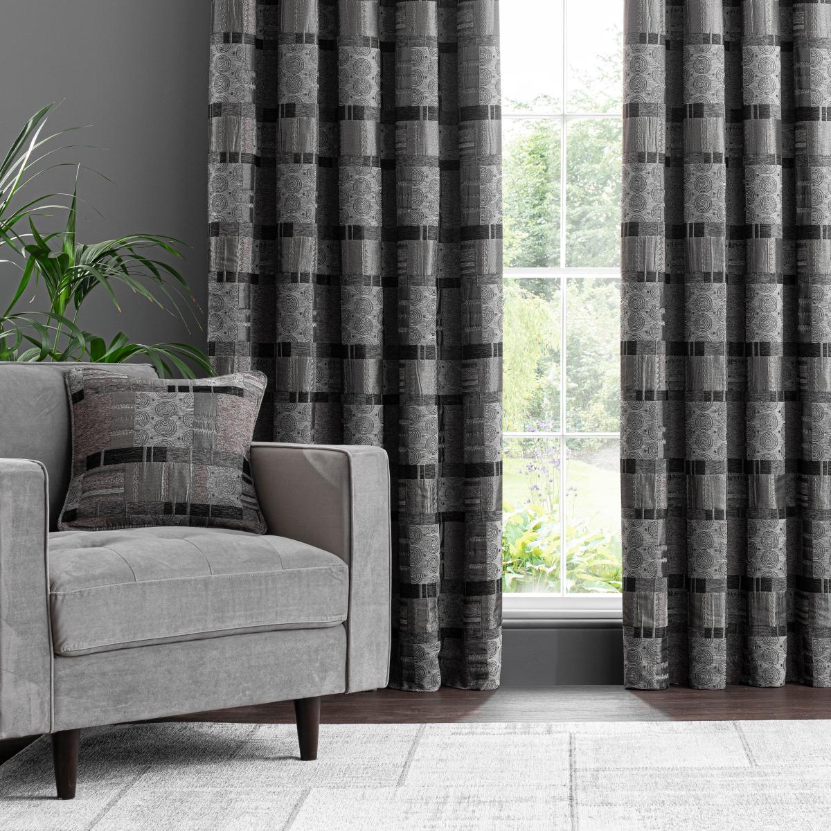 Prague Chenille Noir Eyelet Curtains Black – image 4