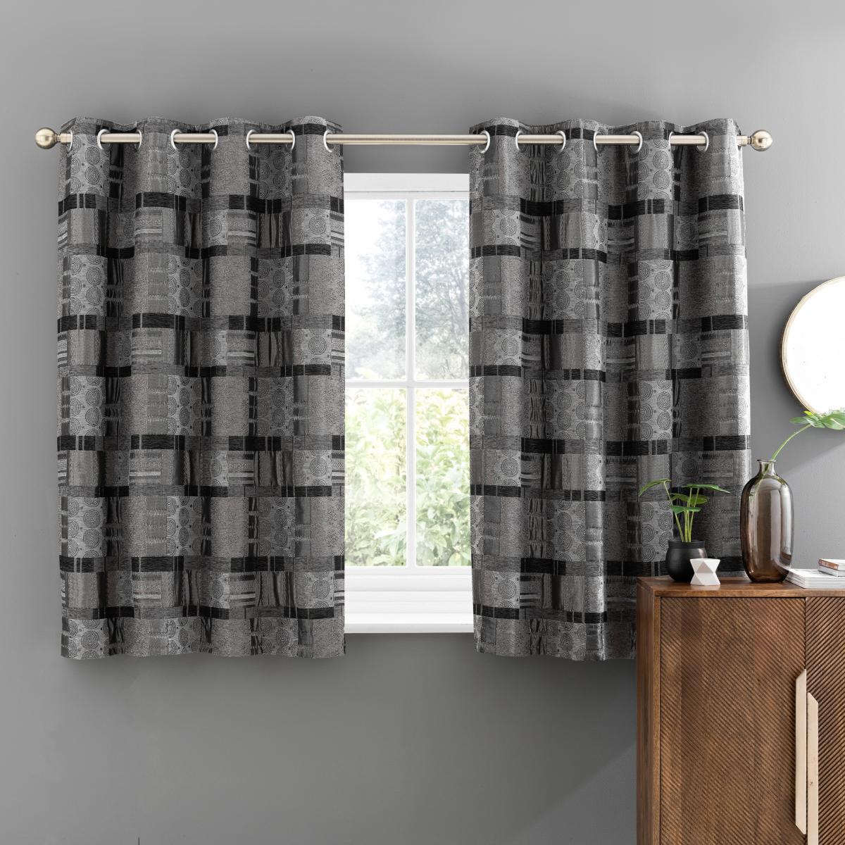 Prague Chenille Noir Eyelet Curtains Black – image 5