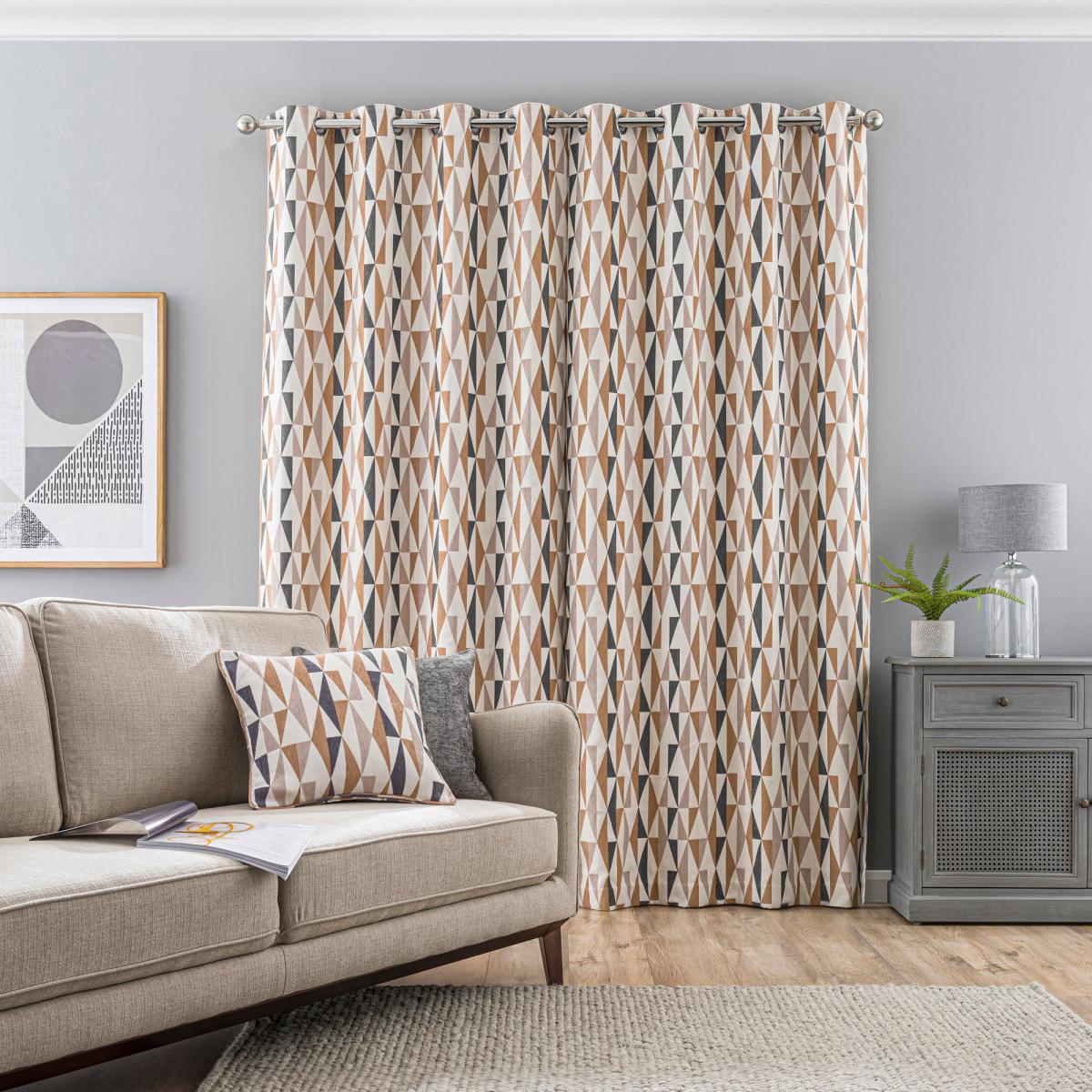 Elements Triangles Toffee Eyelet Curtains Brown, Violet and White – image 6