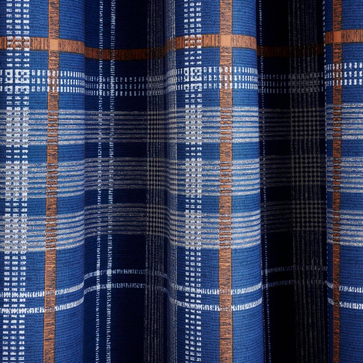 Lennox Check Navy Blackout Eyelet Curtains Navy Blue, Brown and White – image 2