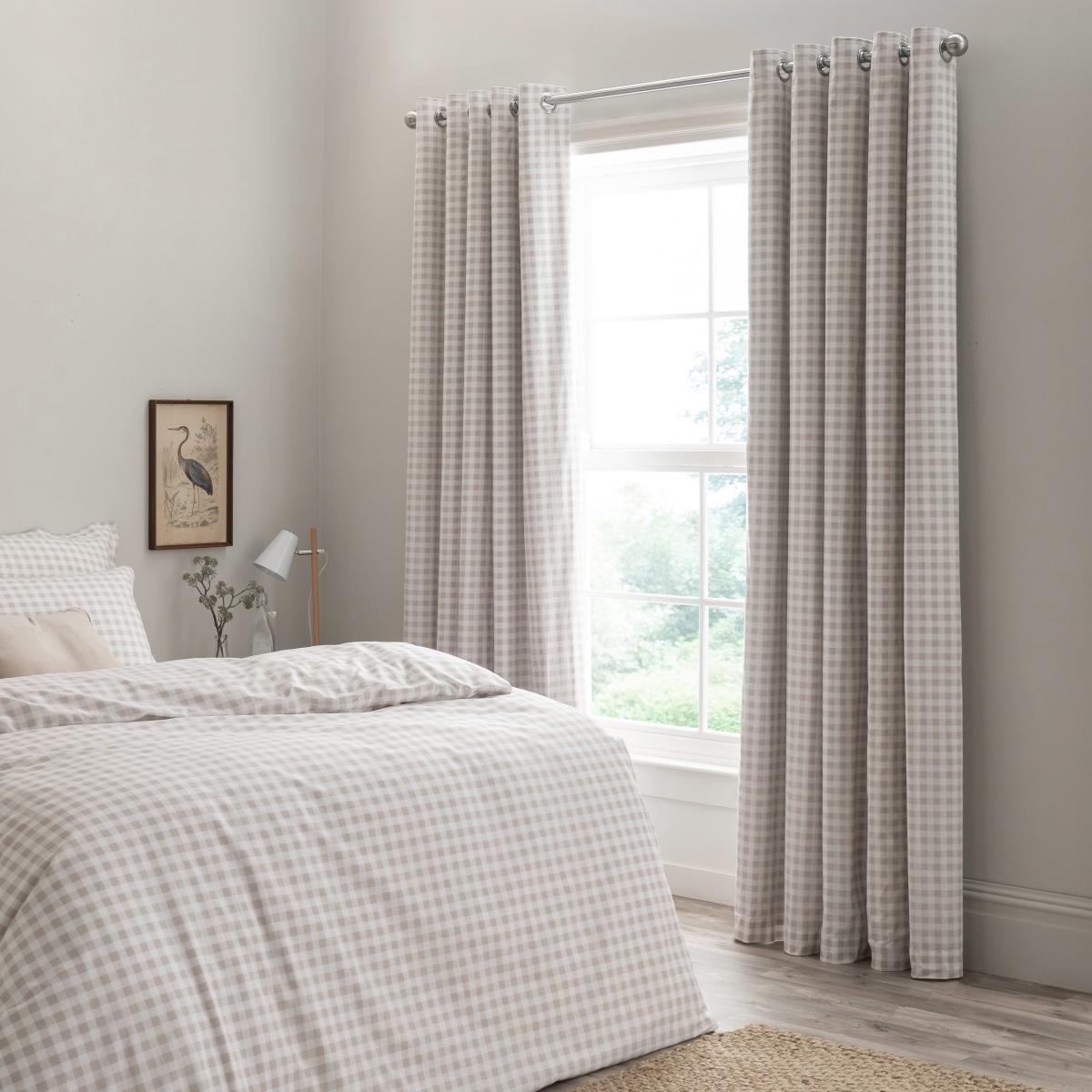 Gingham Natural Blackout Eyelet Curtains Brown/White – image 3