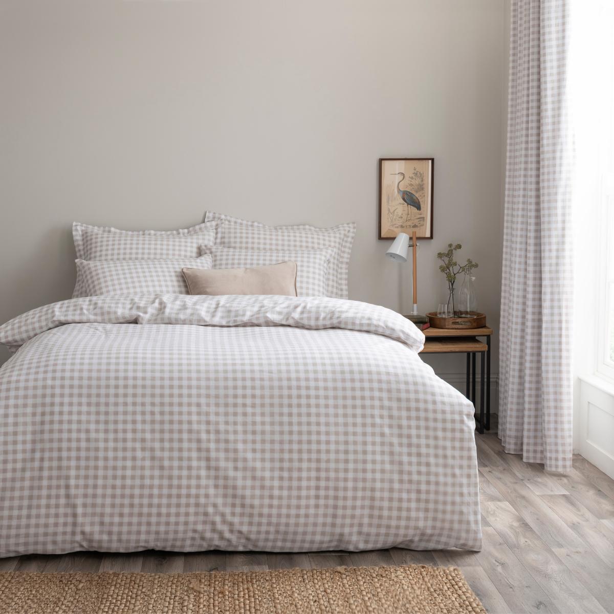 Gingham Natural Blackout Eyelet Curtains Brown/White – image 4