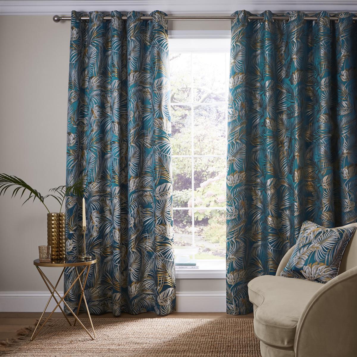 Tropical Paradise Teal Eyelet Curtains Teal (Green) – image 2