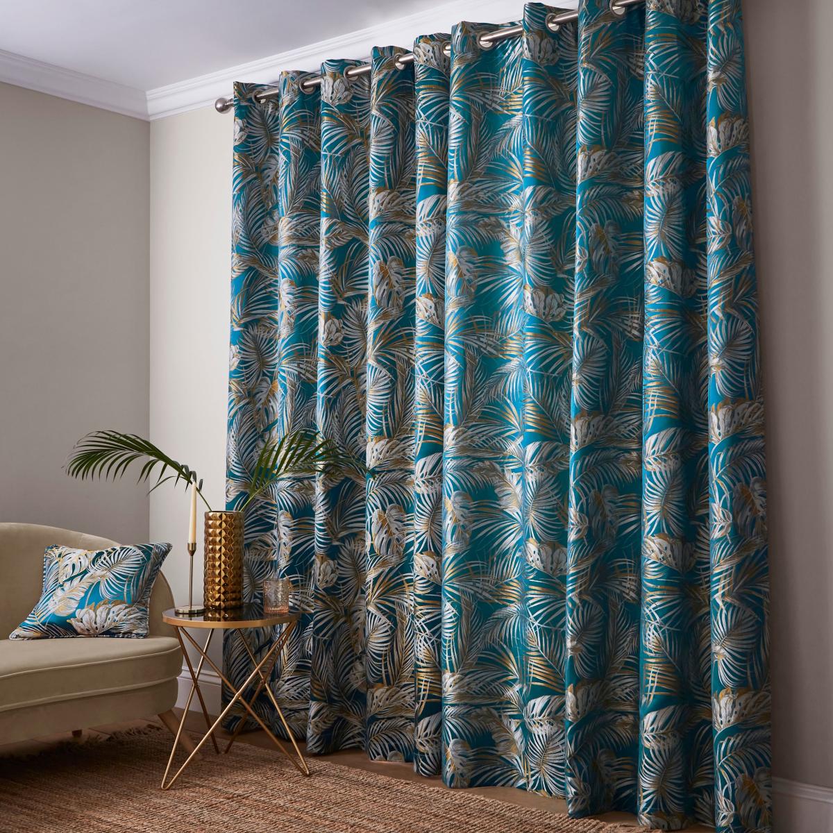 Tropical Paradise Teal Eyelet Curtains Teal (Green) – image 4