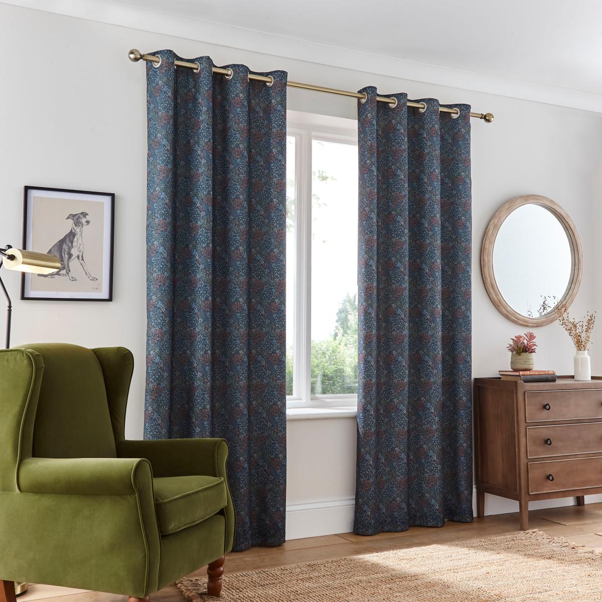 Woodland Tale Print Navy Thermal Eyelet Curtains Navy (Blue) – image 2