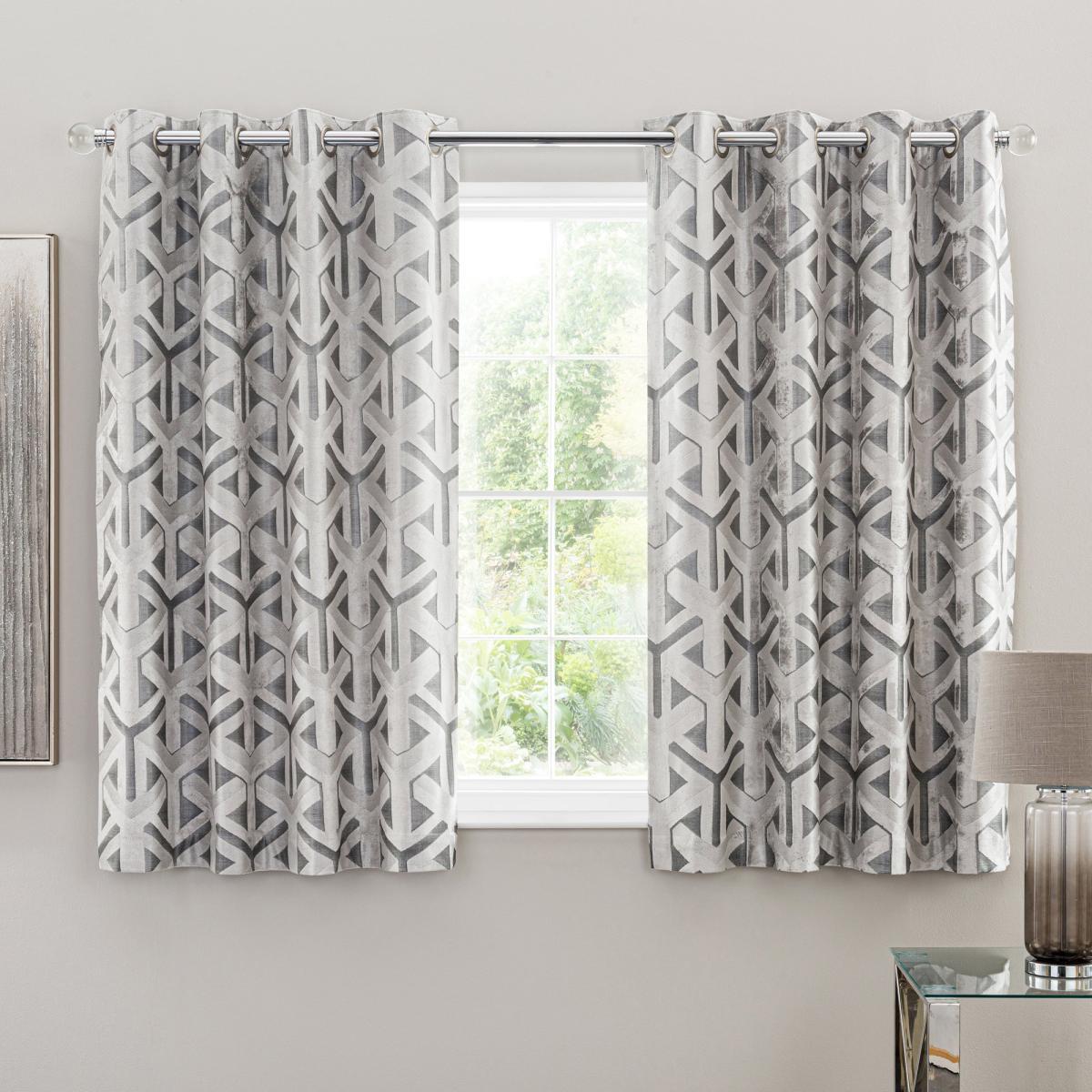 Lux Geo Jacquard Silver Eyelet Curtains Silver and Grey – image 4