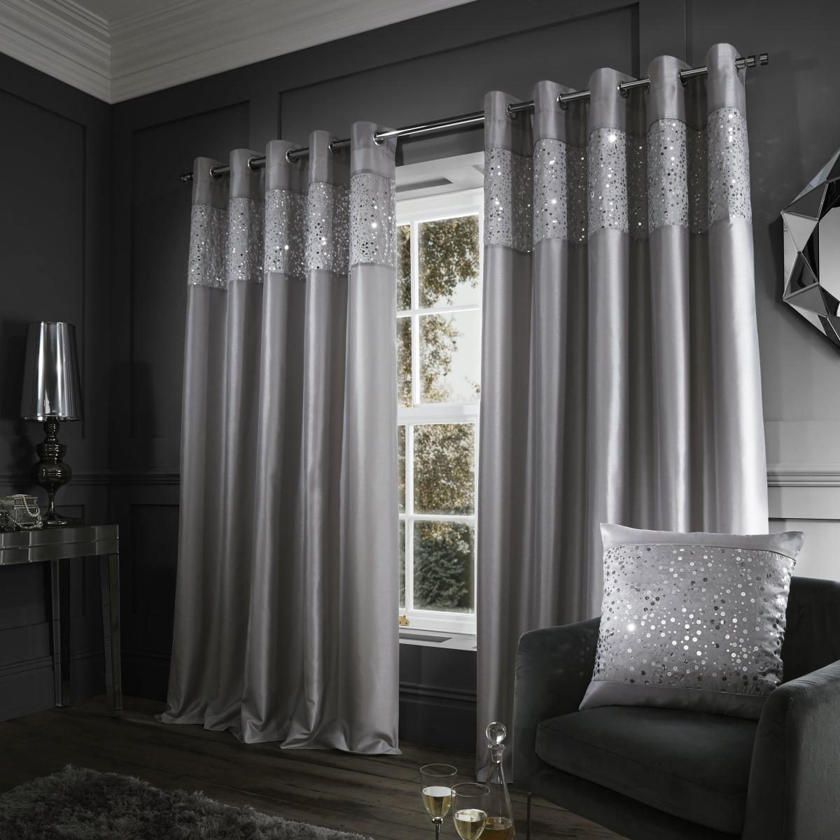 Catherine Lansfield Grey Glitzy Curtain Grey – image 2