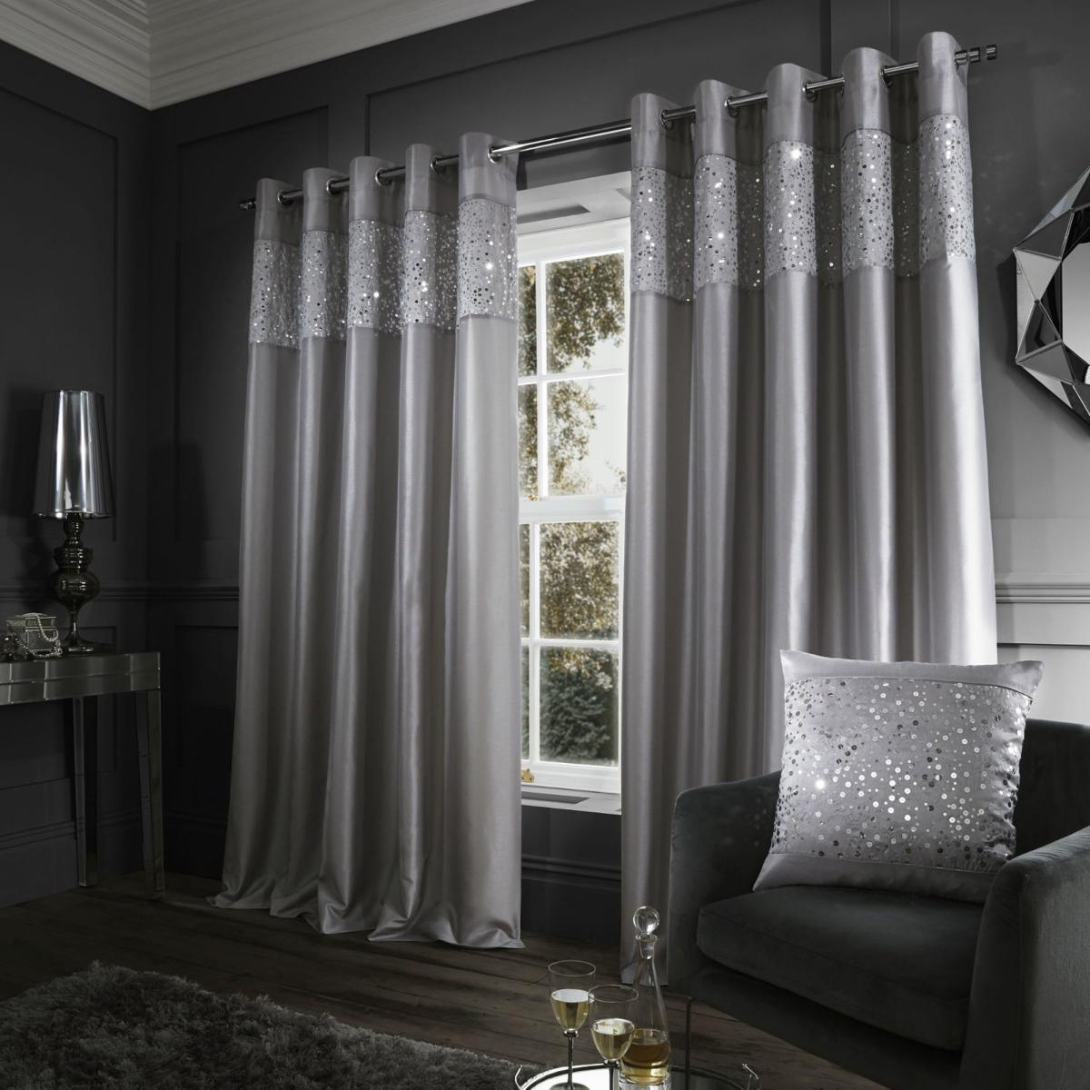 Catherine Lansfield Grey Glitzy Curtain Grey – image 3