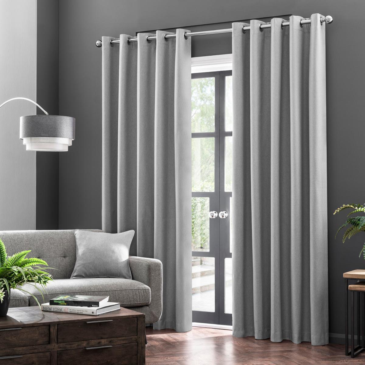 Luna Brushed Mid Grey Blackout Eyelet Curtains Grey – image 2