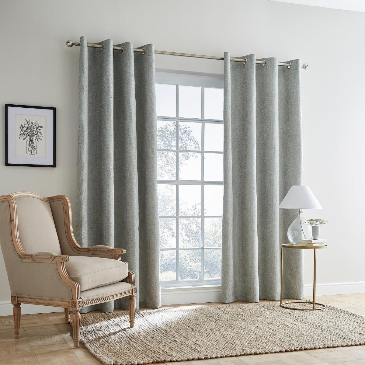 Ensley Chenille Thermal Sage Eyelet Curtains Grey – image 2