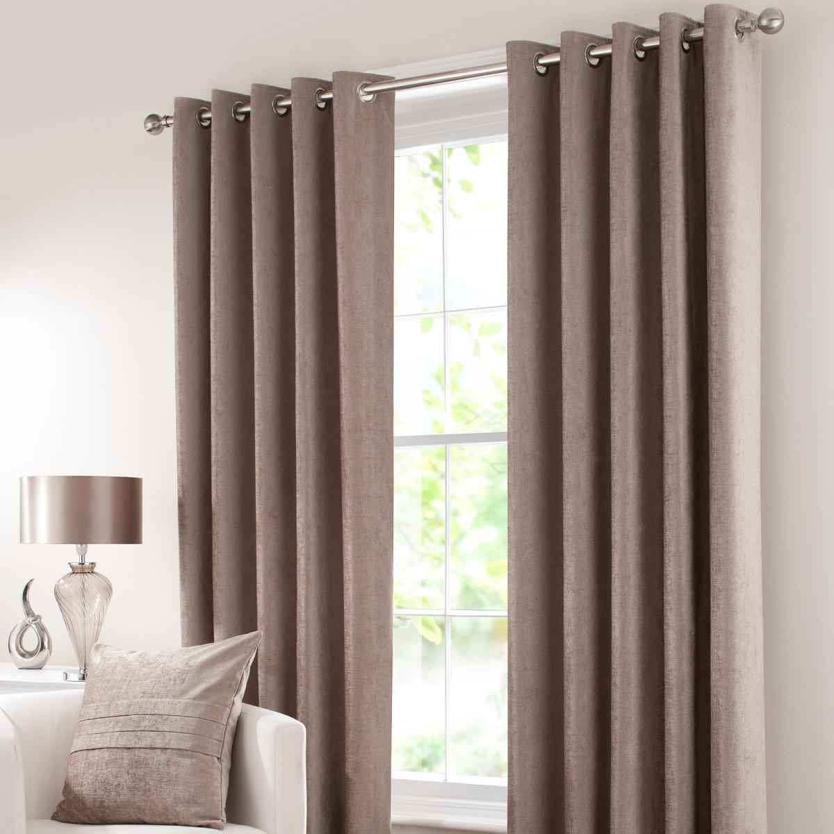 Chenille Taupe Eyelet Curtains Brown – image 2