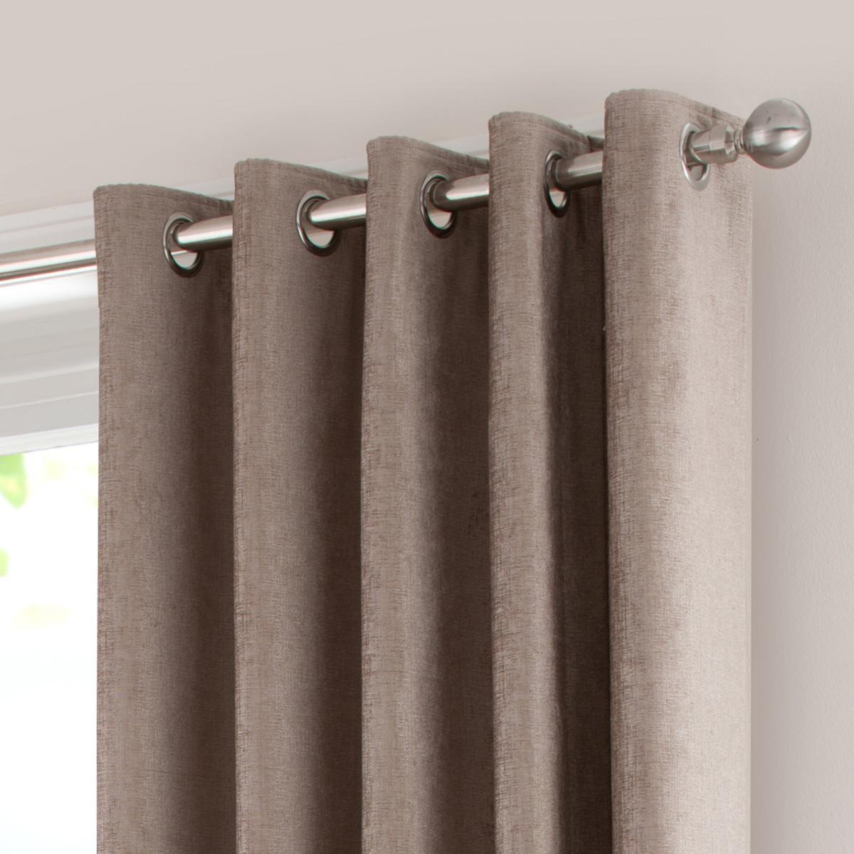 Chenille Taupe Eyelet Curtains Brown – image 4