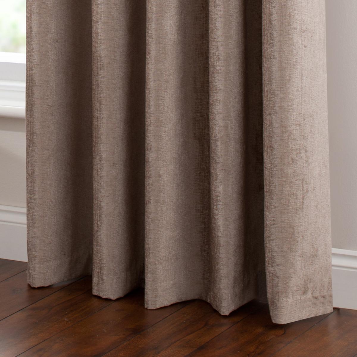 Chenille Taupe Eyelet Curtains Brown – image 5
