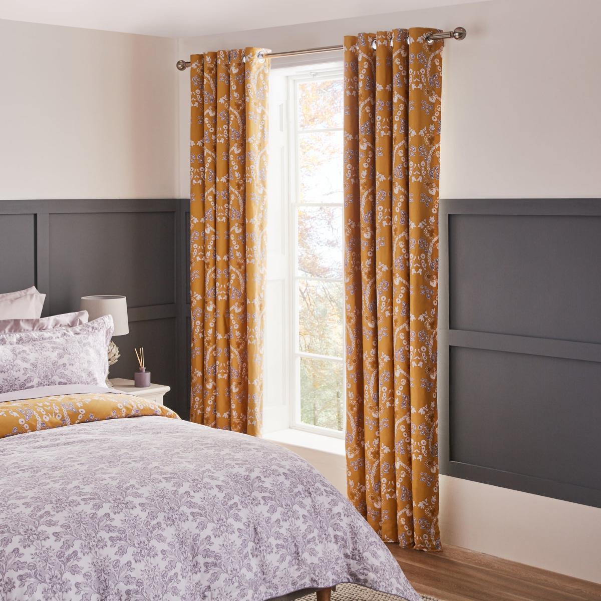 Dorma Addinston Ochre Blackout Eyelet Curtains Yellow, Grey and White – image 2