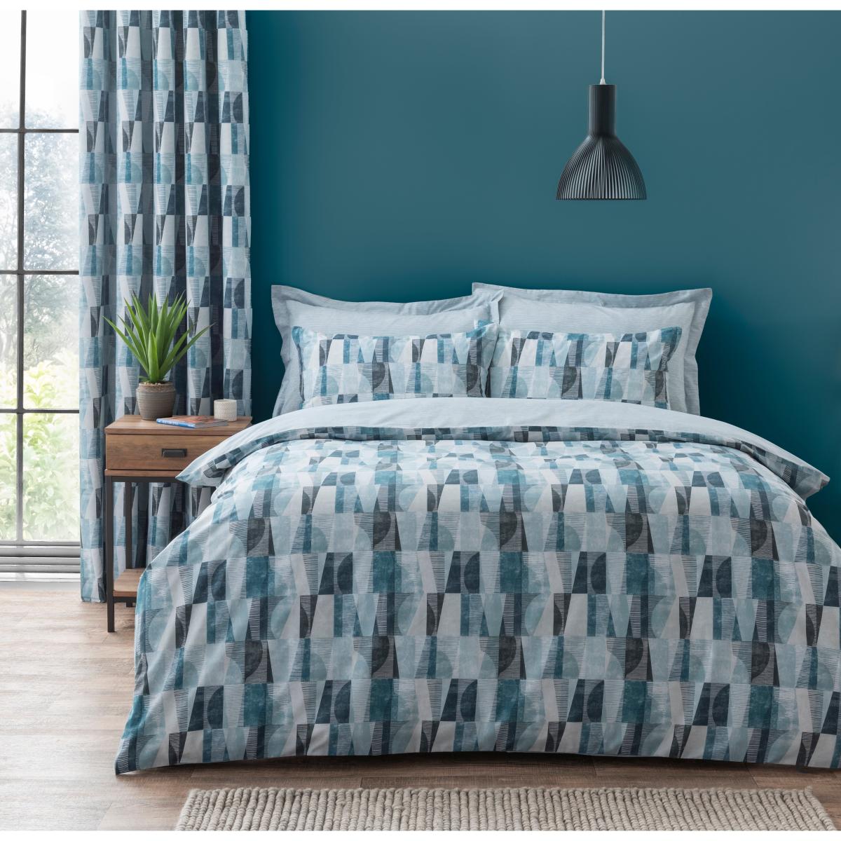 Elements Iver Geo Teal Blackout Eyelet Curtains Green/Grey – image 2