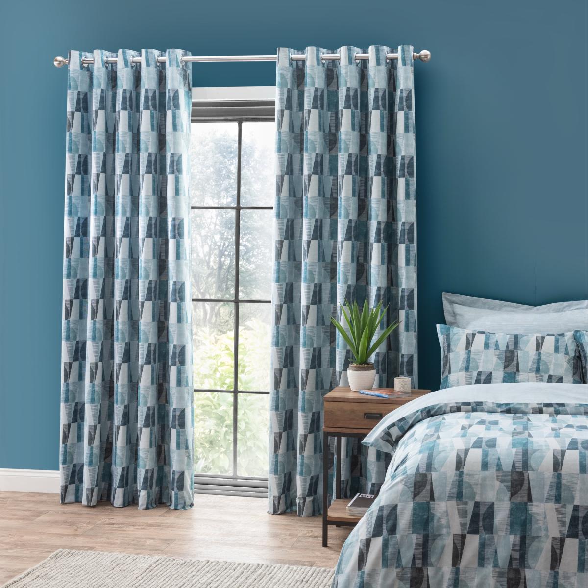 Elements Iver Geo Teal Blackout Eyelet Curtains Green/Grey – image 1