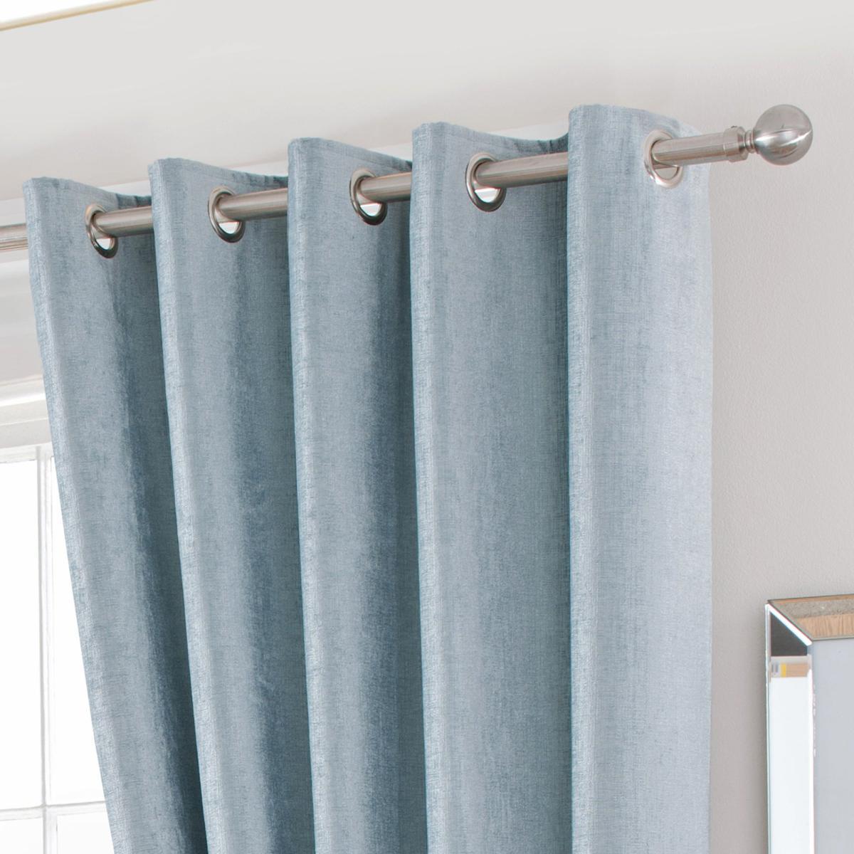 Chenille Duck-Egg Eyelet Curtains Blue – image 4