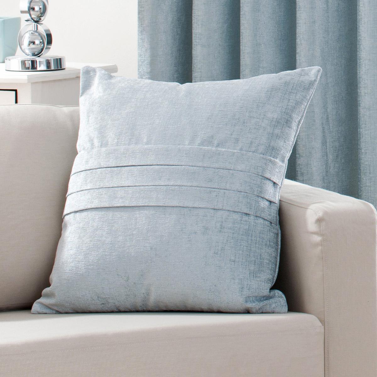 Chenille Duck-Egg Eyelet Curtains Blue – image 6