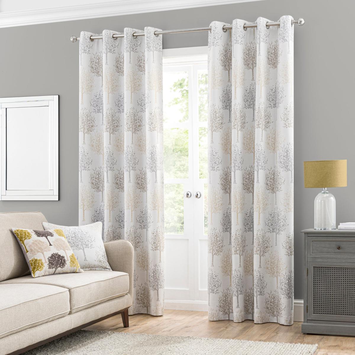 Jacquard Trees Dove Grey Eyelet Curtains Grey and Brown – image 2