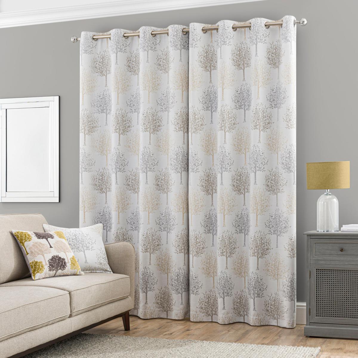 Jacquard Trees Dove Grey Eyelet Curtains Grey and Brown – image 3