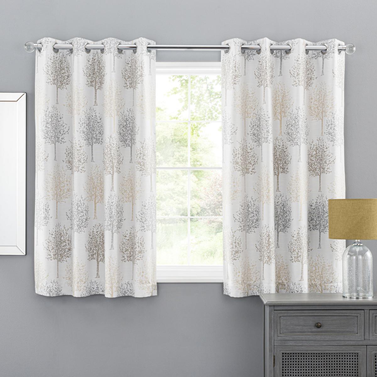 Jacquard Trees Dove Grey Eyelet Curtains Grey and Brown – image 4