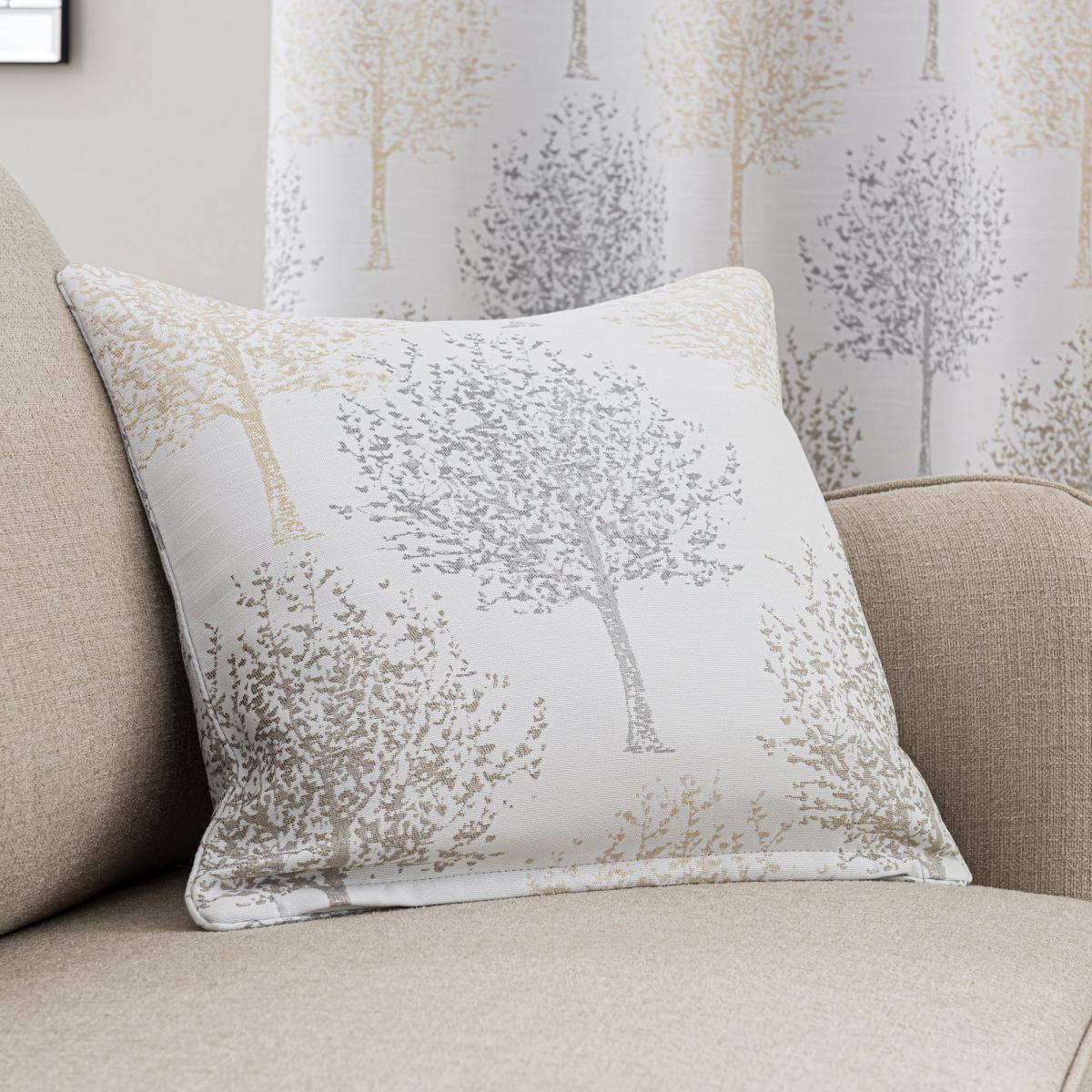 Jacquard Trees Dove Grey Eyelet Curtains Grey and Brown – image 6
