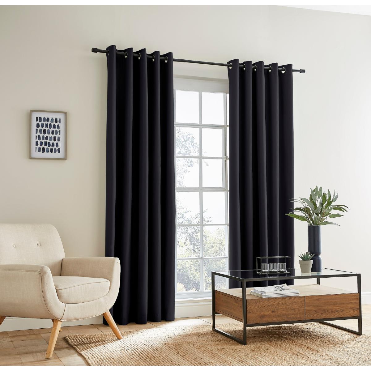 Berlin Black Thermal Blackout Eyelet Curtains Black – image 2