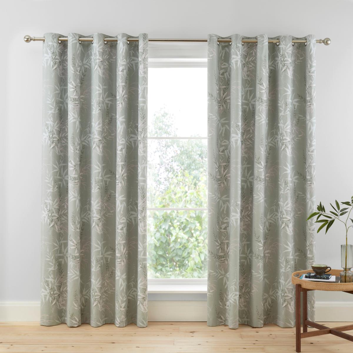 Sophia Shadow Bamboo Blackout Eyelet Curtains Sage (Green) – image 3