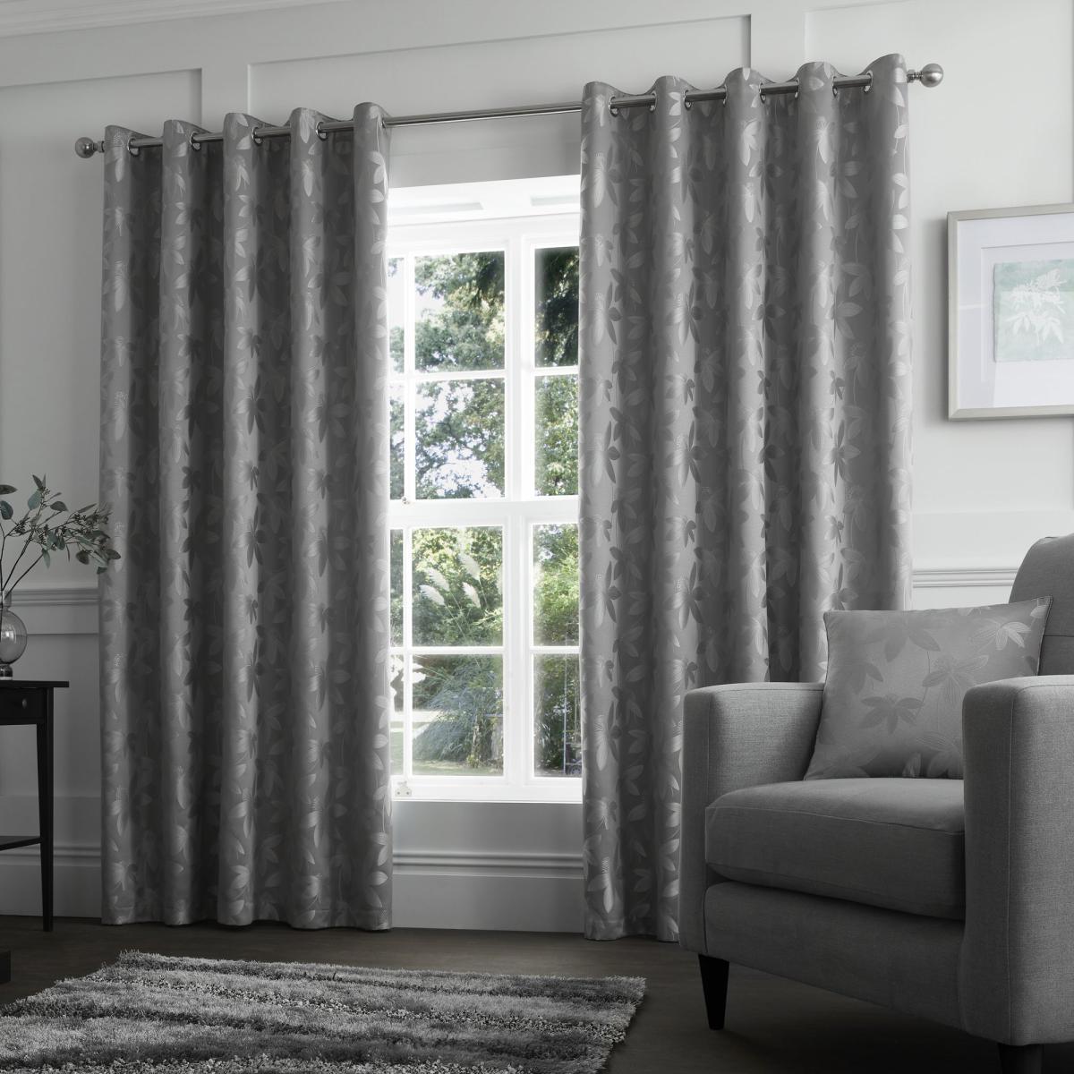 Curtina Romolo Embroidered Silver Eyelet Curtains Silver – image 2