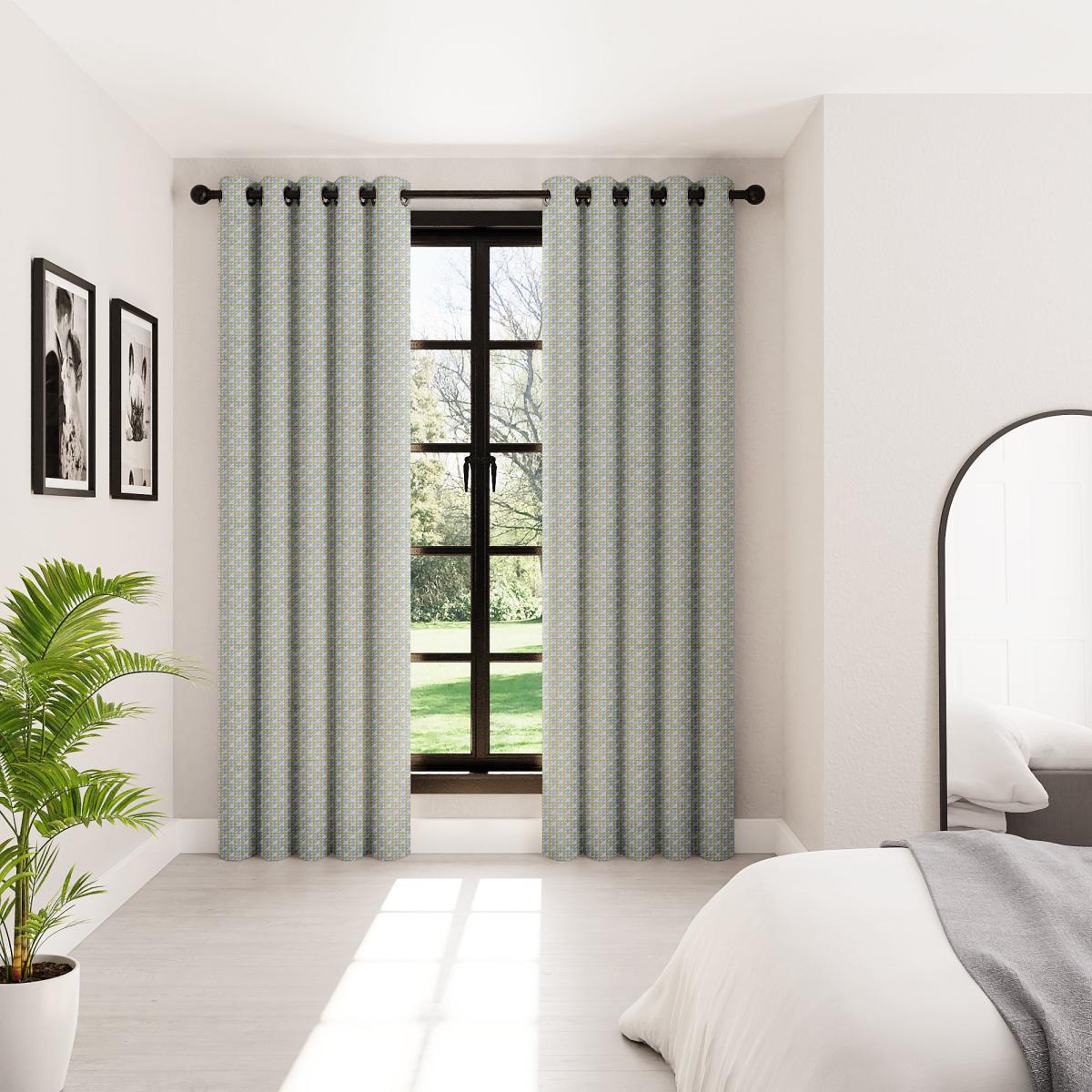 Mini Abstract Geo Teal Eyelet Curtains Teal (Blue) – image 2