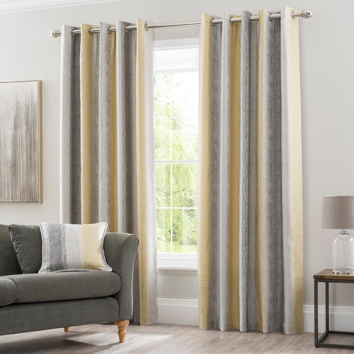 Sadie Stripe Ochre Eyelet Curtains Yellow and Grey – image 2