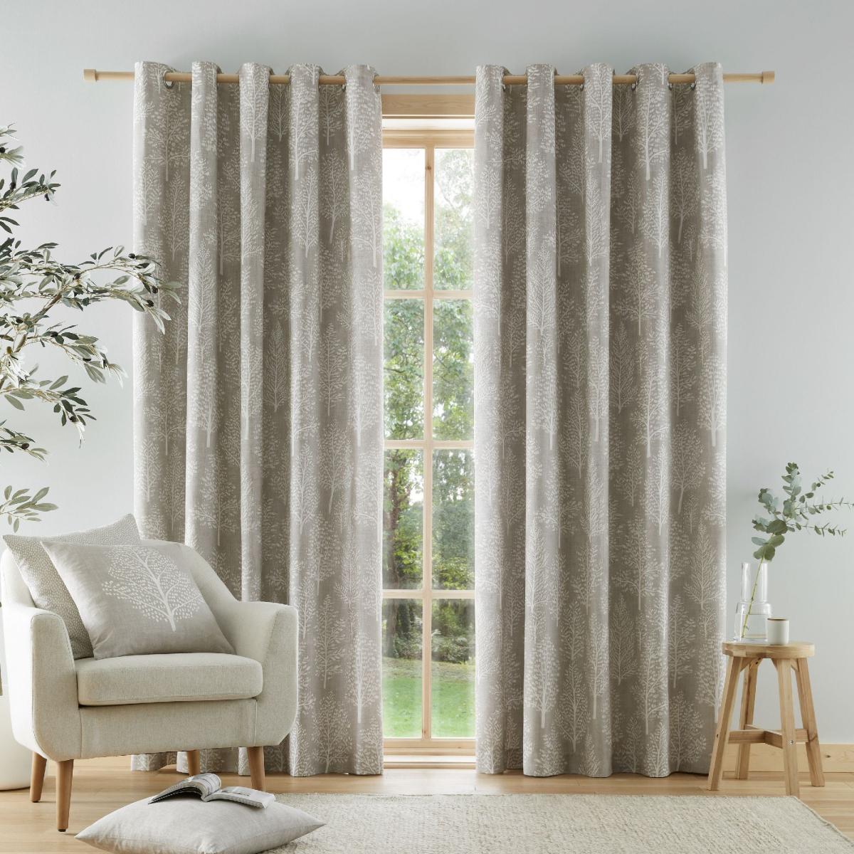 Catherine Lansfield Alder Trees Natural Eyelet Curtains Beige – image 2