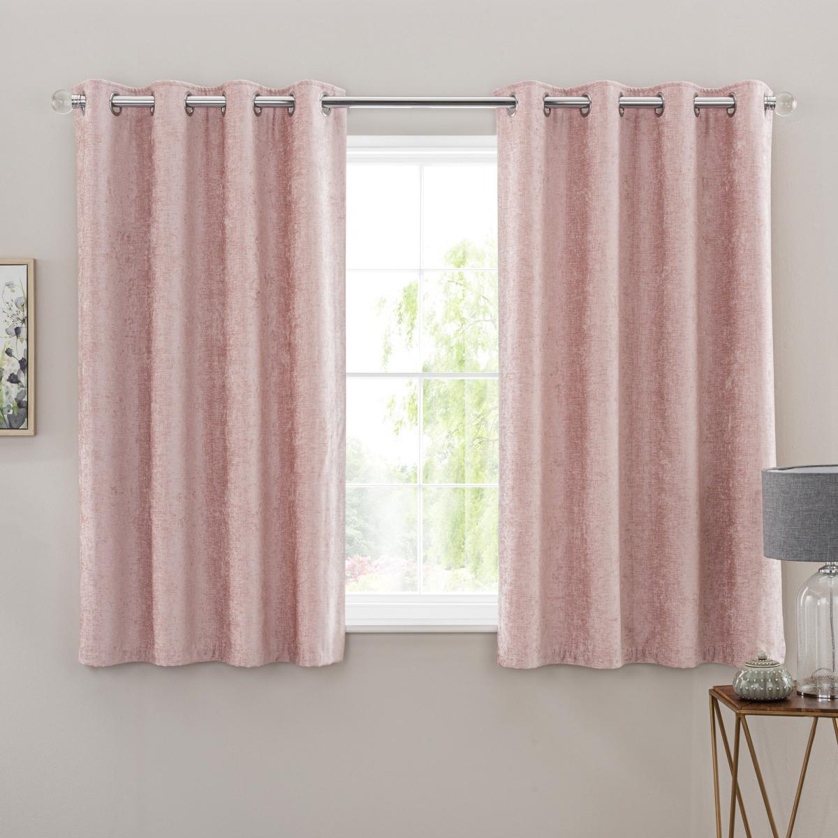 Chenille Pale Pink Eyelet Curtains Pink – image 3