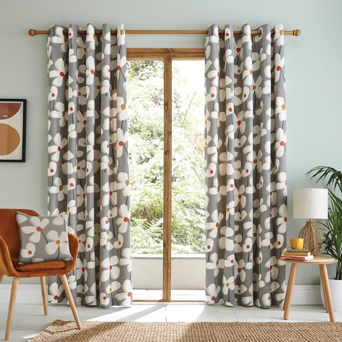 Elements Lena Grey Eyelet Curtains Grey/Yellow/White – image 2