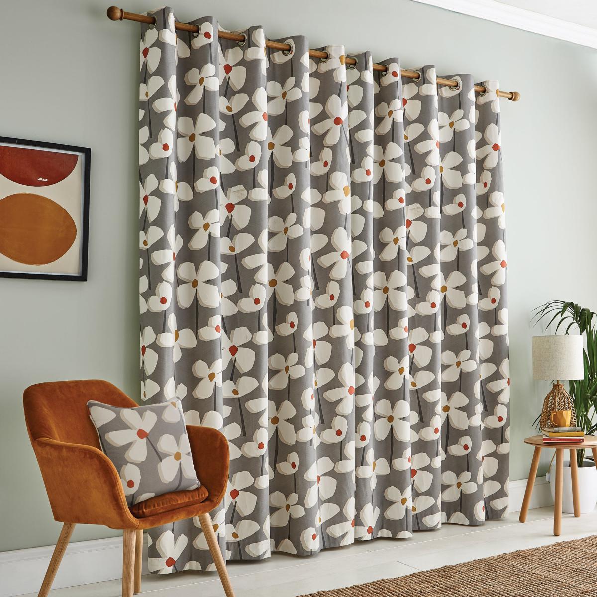 Elements Lena Grey Eyelet Curtains Grey/Yellow/White – image 3