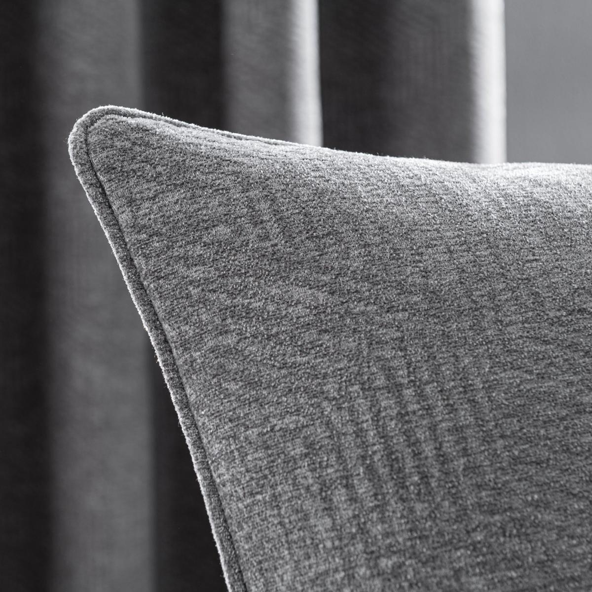 Chenille Geo Grey Eyelet Curtains Grey – image 2