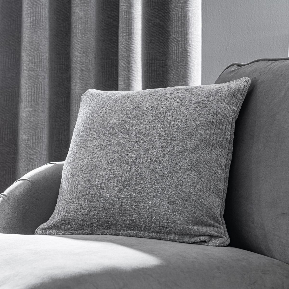 Chenille Geo Grey Eyelet Curtains Grey – image 7