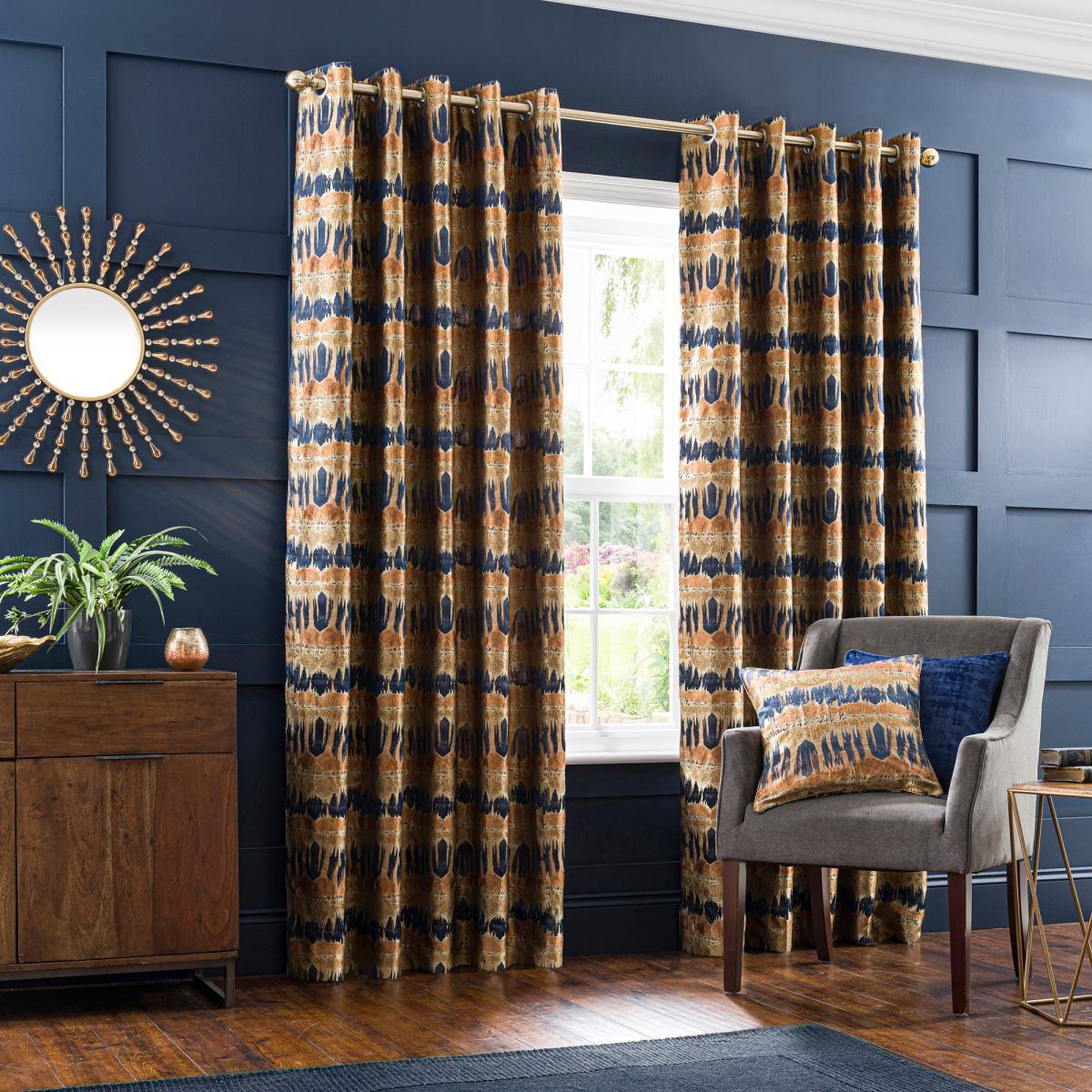 Budapest Midnight Spice Jacquard Eyelet Curtains Brown and Blue – image 2