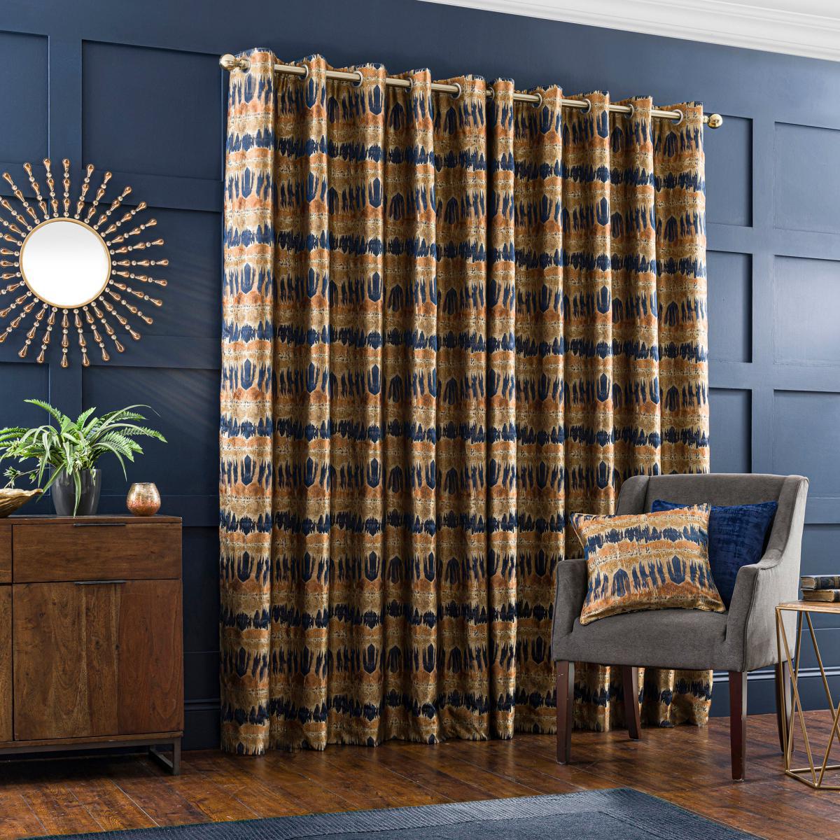 Budapest Midnight Spice Jacquard Eyelet Curtains Brown and Blue – image 3