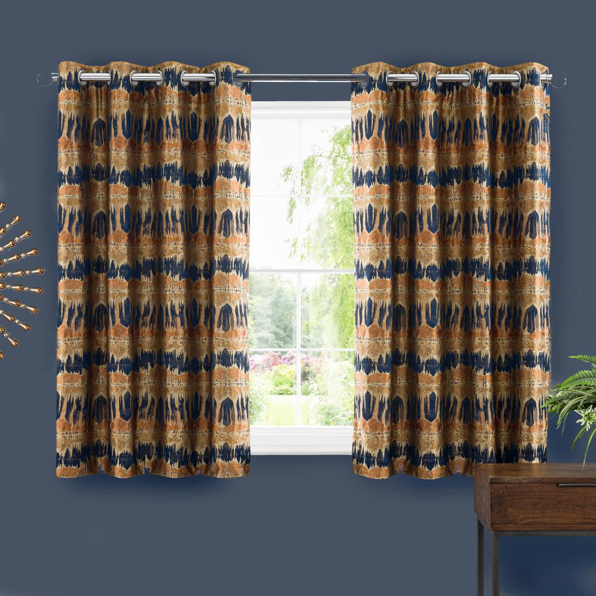 Budapest Midnight Spice Jacquard Eyelet Curtains Brown and Blue – image 4